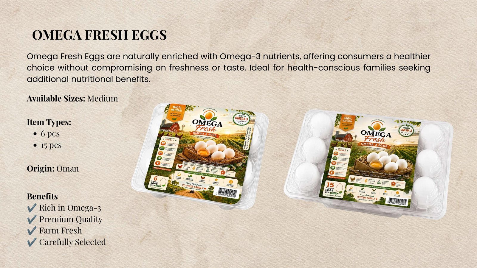 Omega Fresh Eggs retail packages