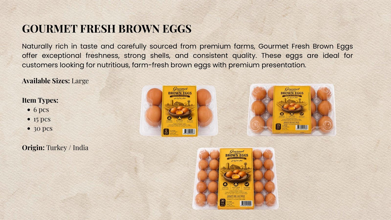 Gourmet Fresh Brown Eggs retail packages
